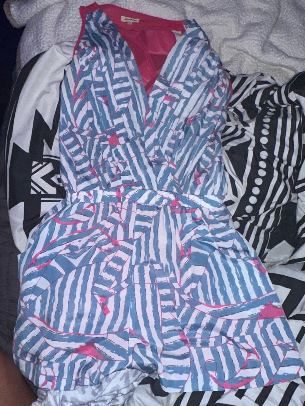 Love Riche Blue & Pink Striped Sleeveless Romper